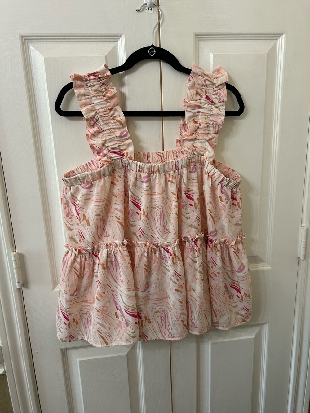 Entro Abstract Print Ruffle Strap Babydoll Tank Top Size Large Boutique - Picture 3 of 9